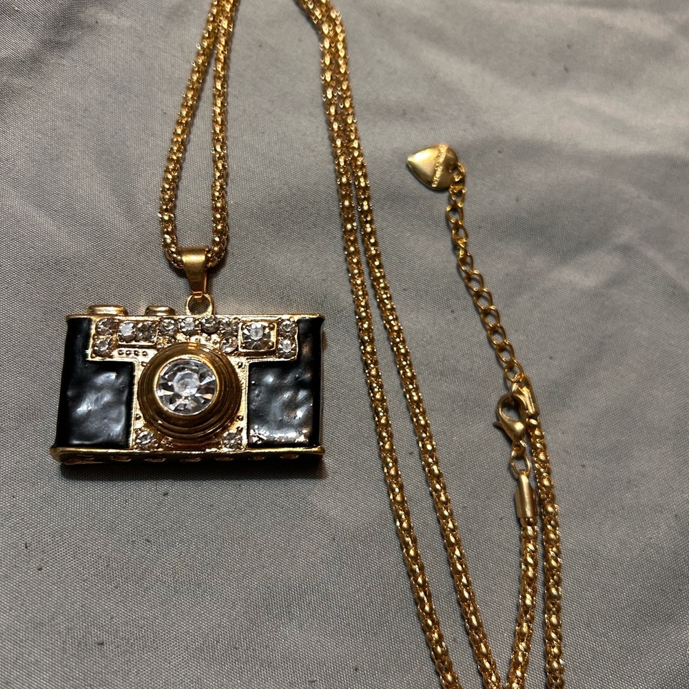 Betsey Johnson Gold and Black Camera Pendant Necklace